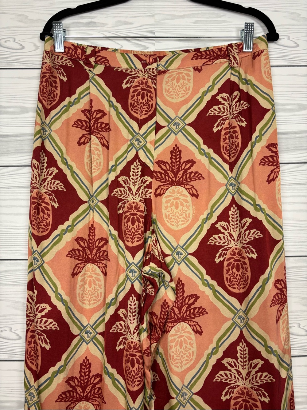 FARM Rio for Anthropologie pineapple satin wide leg palazzo pants size large - Picture 6 of 16